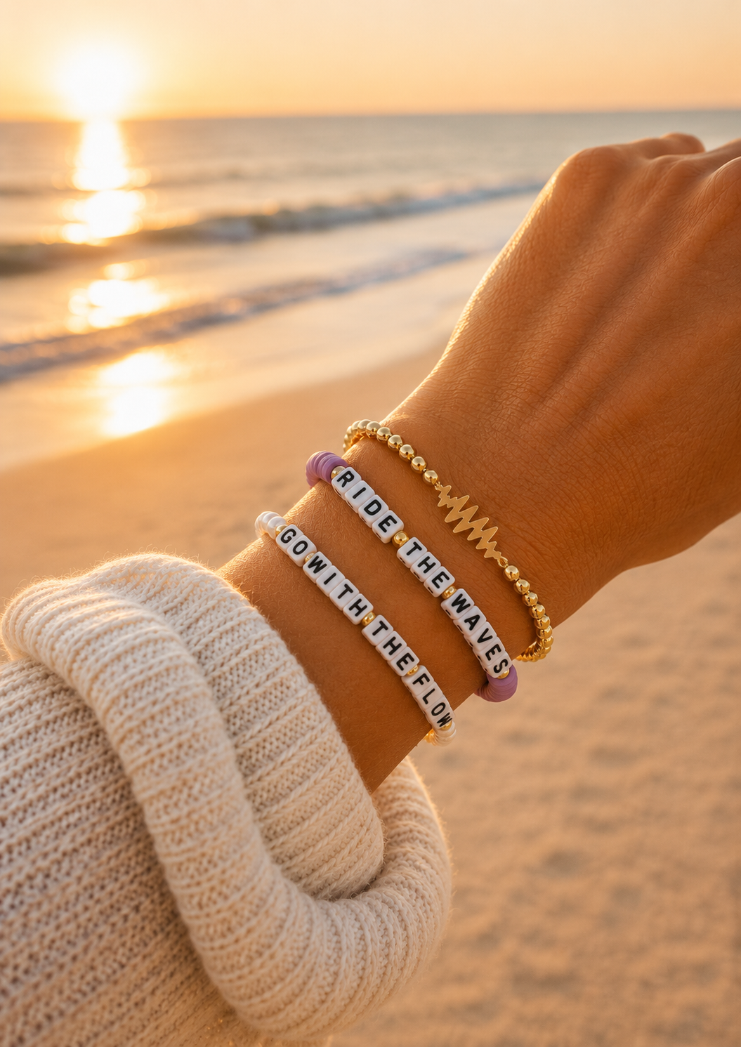 SAME WAVE Bracelet Stack with beaded Ride the Waves + go with the flow