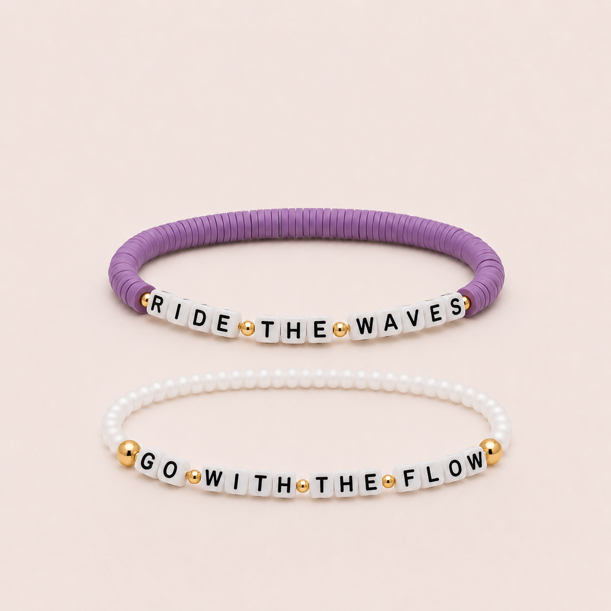 SAME WAVE Bracelet Stack with beaded Ride the Waves + go with the flow