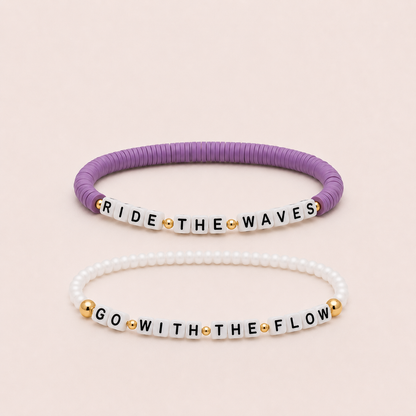 SAME WAVE Bracelet Stack with beaded Ride the Waves + go with the flow