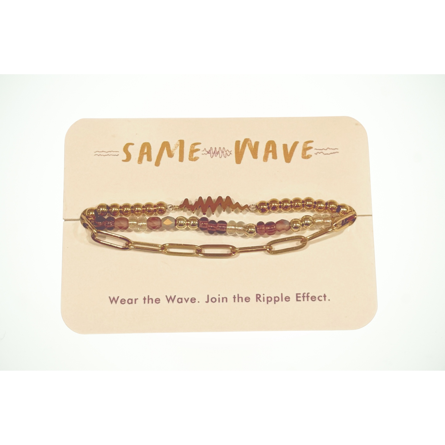 SAME WAVE Bracelet Stack with Purple Beaded Stretch + Paperclip