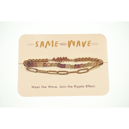 SAME WAVE Bracelet Stack with Purple Beaded Stretch + Paperclip