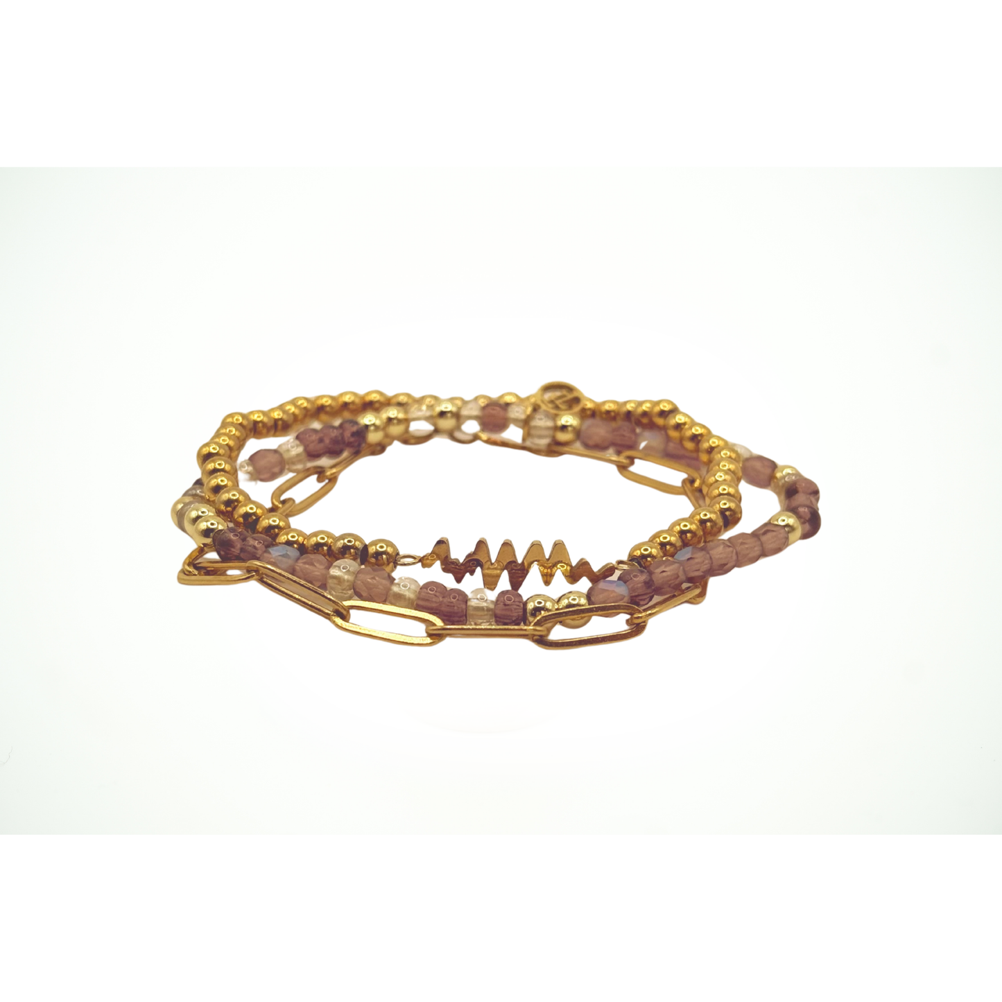 SAME WAVE Bracelet Stack with Purple Beaded Stretch + Paperclip