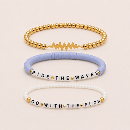 SAME WAVE Bracelet Stack with beaded Ride the Waves + go with the flow