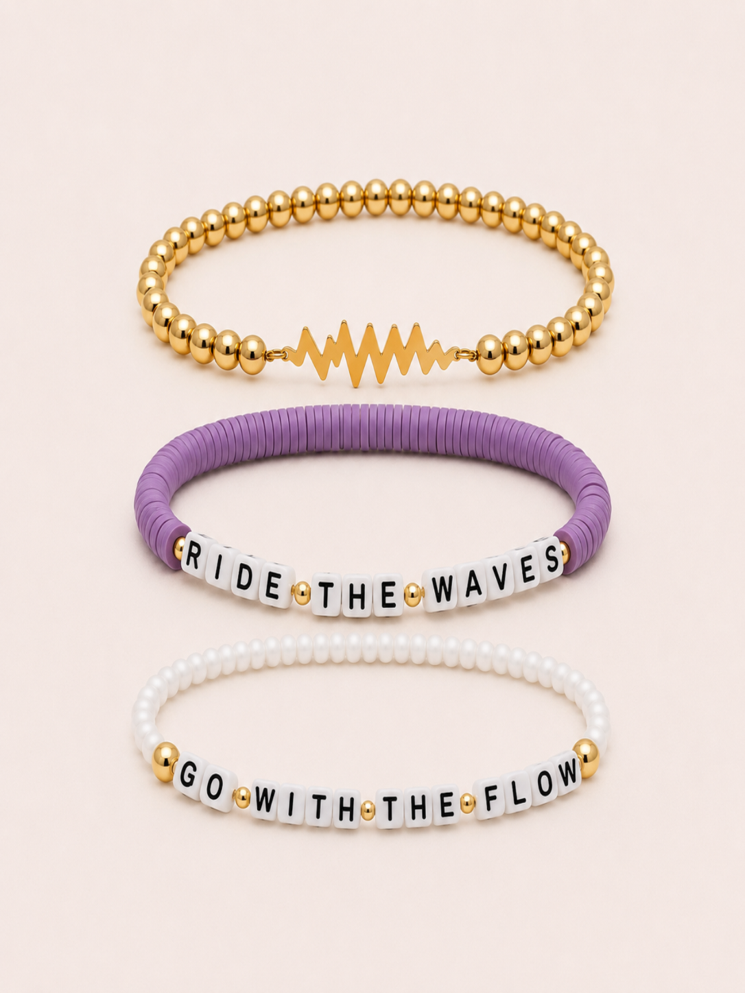 SAME WAVE Bracelet Stack with beaded Ride the Waves + go with the flow