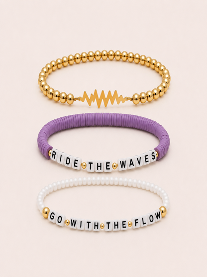 SAME WAVE Bracelet Stack with beaded Ride the Waves + go with the flow