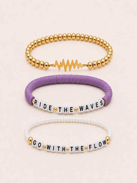SAME WAVE Bracelet Stack with beaded Ride the Waves + go with the flow