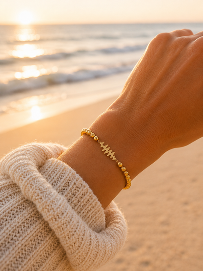 SAME WAVE Signature Brain Wave Gold Beaded Stretch Bracelet