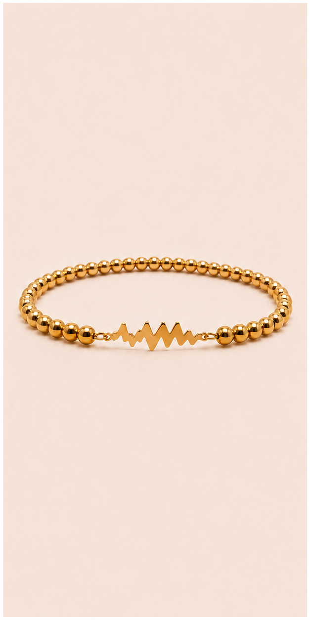 SAME WAVE Signature Brain Wave Gold Beaded Stretch Bracelet