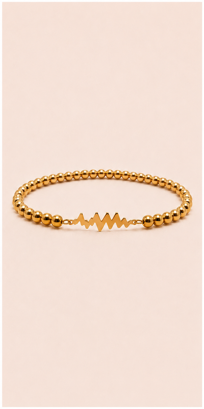 SAME WAVE Signature Brain Wave Gold Beaded Stretch Bracelet
