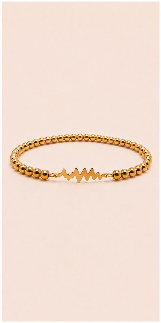 SAME WAVE Signature Brain Wave Gold Beaded Stretch Bracelet